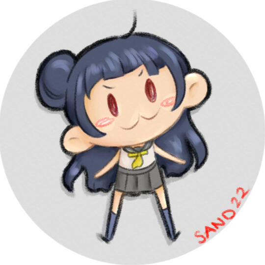 A chibi drawing of Yoshiko from Love Live Sunshine, with Sand's signature from 2022.